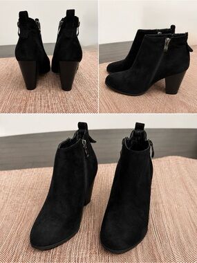bucco Black Suede Ankle Booties with Side Zip Detail